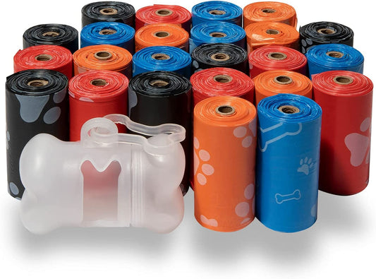 Dog Poop Bags (360 Bags) for Waste Refuse Cleanup, Doggy Roll Replacements for Outdoor Puppy Walking and Travel, Leak Proof and Tear Resistant, Thick Plastic - Assorted Colors